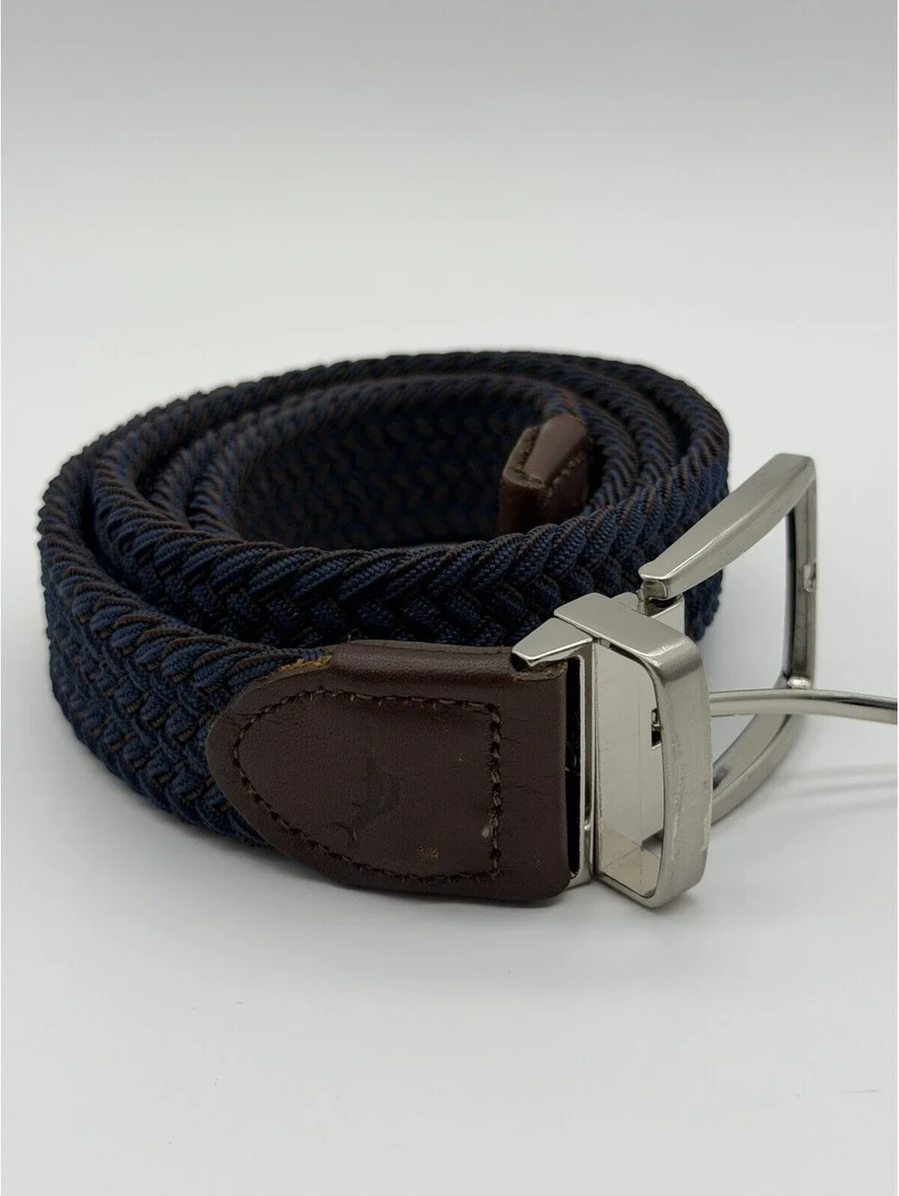 Tommy Bahama Belt Mens L/XL Blue/Brown Braided Woven Elastic Stretch Reversible